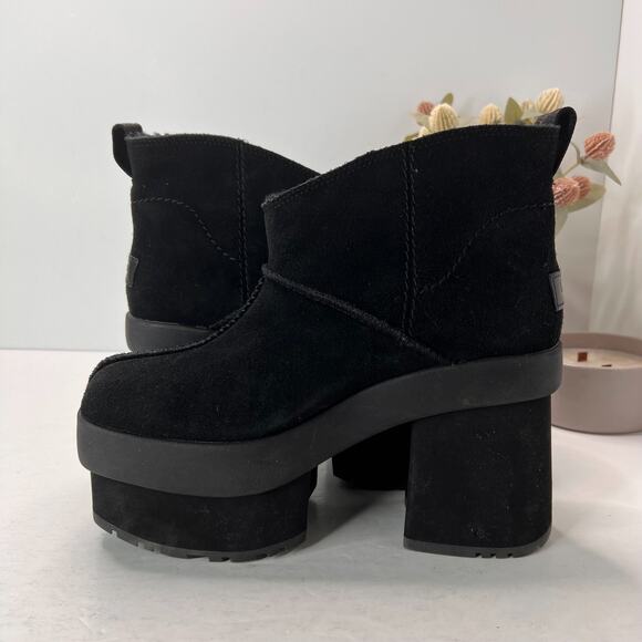 UGG Classic Mini New Heights Platform Suede Boots Black Womens Size 9 - Picture 7 of 11